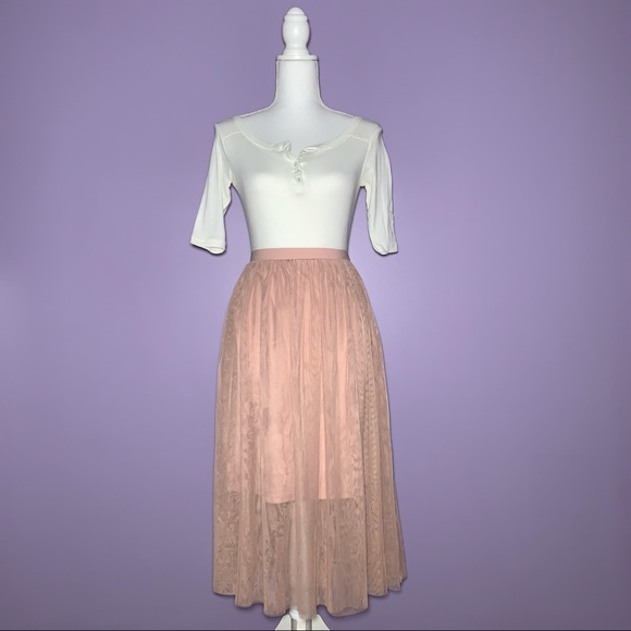 Pink Tulle Midi Skirt - Picture 2 of 9